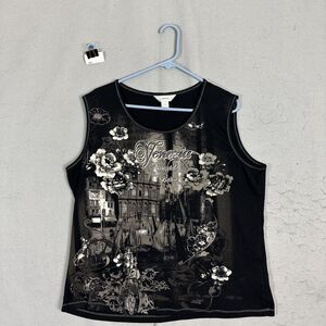 CJ Banks Womens Pullover Sleeveless Blouse Black Plus Size 2X